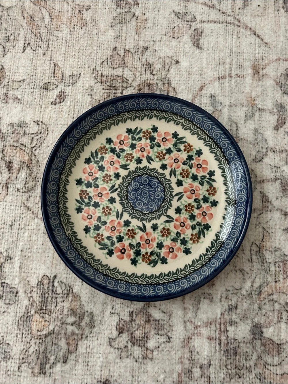 Handmade Polish Pottery Ceramic plate ceramika artystyczna plate Blue Pinkfloral